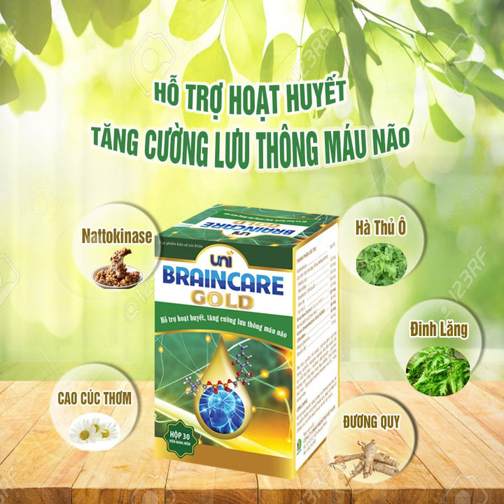 Viên Uống Bổ Não Giúp Lưu Thông Máu, Giảm Đau Đầu Braincare Gold - Uni Pharma