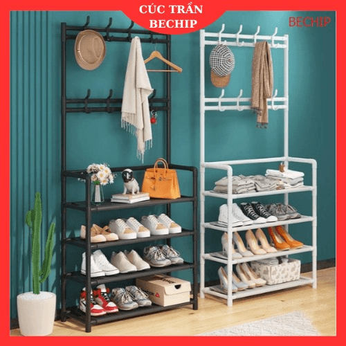 Kệ Để Giày Dép Kèm Móc Treo Quần Áo Đa Năng, Tiện Lợi, Sang Trọng 4 Tầng Ctb88 – Bechip