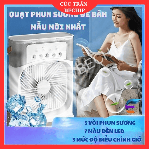 Quạt Điều Hòa Phun Sương, Quạt Điều Hòa Hơi Nước Để Bàn Kèm Đèn Led 7 Màu Ctb196 - Bechip