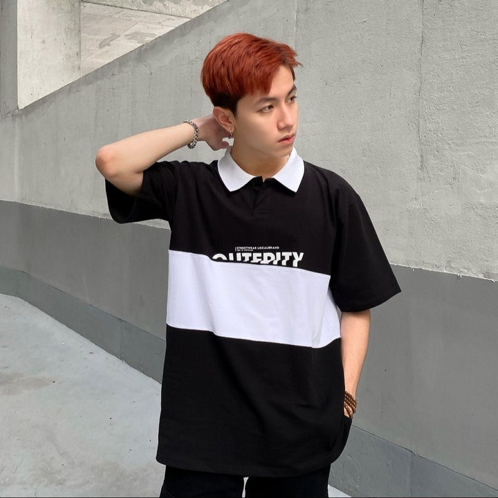 Alternative view of Áo Polo Unisex Nam Nữ, Áo Thun Có Cổ Phối Màu Đen Trắng Học Sinh Màu Đen