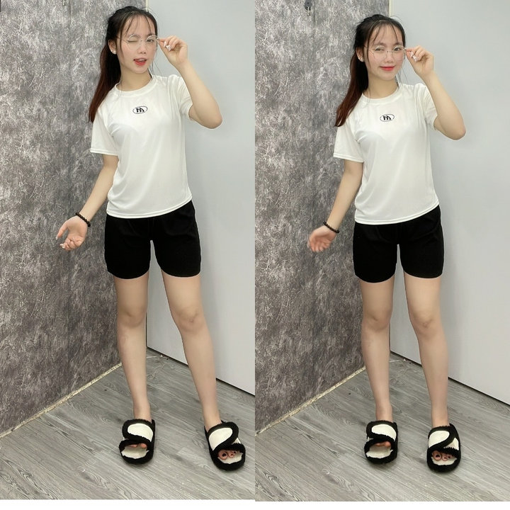 Alternative view of [ Rẻ Vô Địch ] Sét Bộ Quần Đùi Chất Tăm Li + Mix Kèm Áo Thun Tăm Loại 1 -- In Chữ M