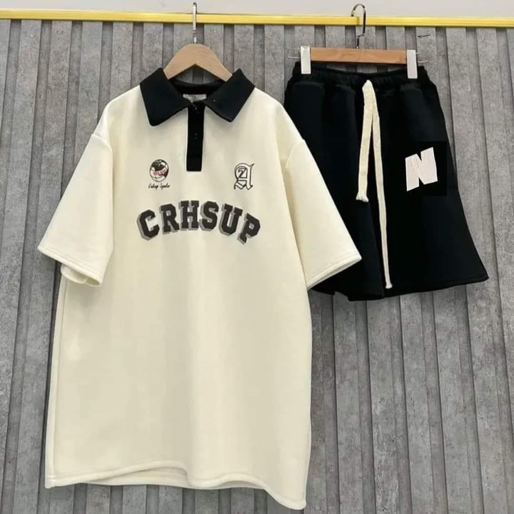 Set Quần Áo Đùi Unisex Nam Nữ Gồm Quần Đùi Chữ N + Kèm Áo Polo Crh- Sup