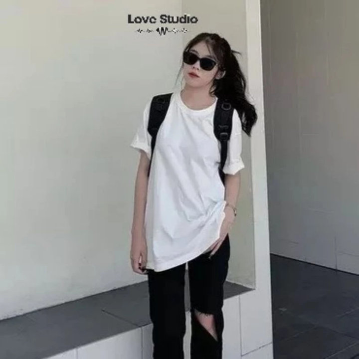 Alternative view of Áo Thun Mỹ Trơn Thụng Form Châu Âu, Tay Lỡ Chất Cotton 100% , Phông Oversize Nam Nữ Unisex