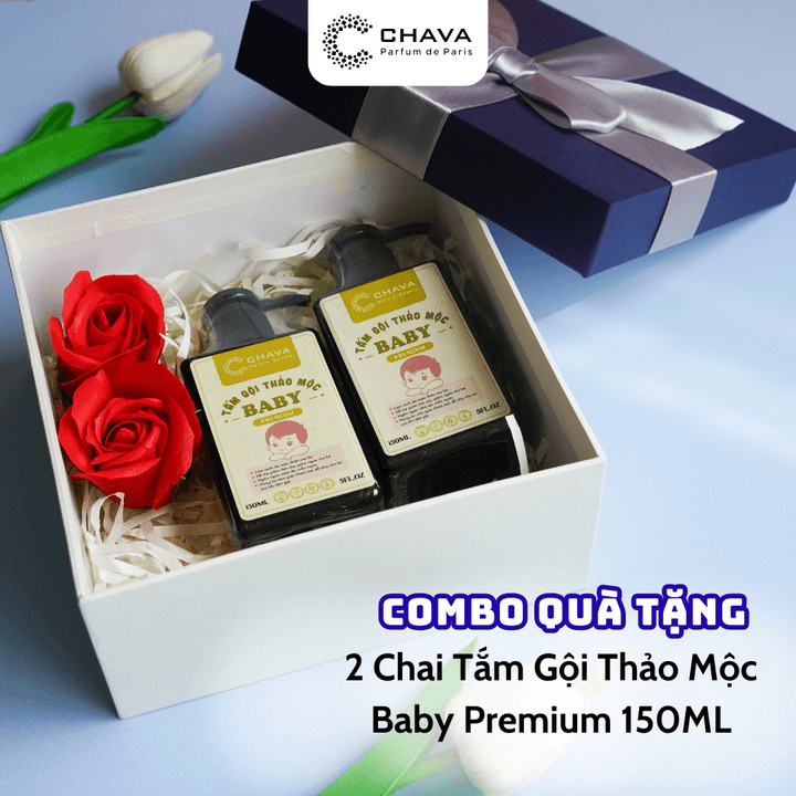 [combo Quà Tặng] 2 Chai Tắm Gội Thảo Mộc Baby Premium 150ml - Chava Natural Beauty