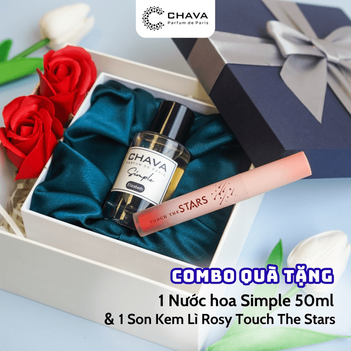 [combo Quà Tặng] 1 Nước Hoa Simple 50ml + 1 Son Kem Lì Rosy Touch The Stars - Chava