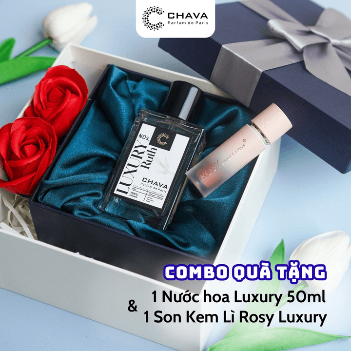 [combo Quà Tặng] 1 Nước Hoa Luxury 50ml (deborah/ruth) + 1 Son Kem Lì Rosy Luxury - Chava