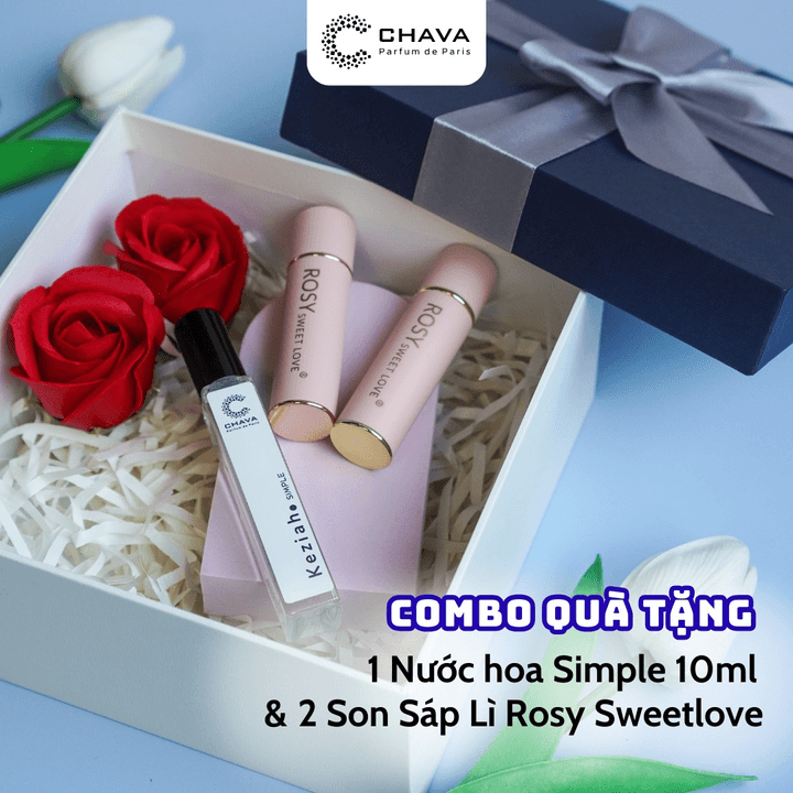 [combo Quà Tặng] 2 Son Sáp Lì Rosy Sweetlove + 1 Nước Hoa Simple 10ml - Chava