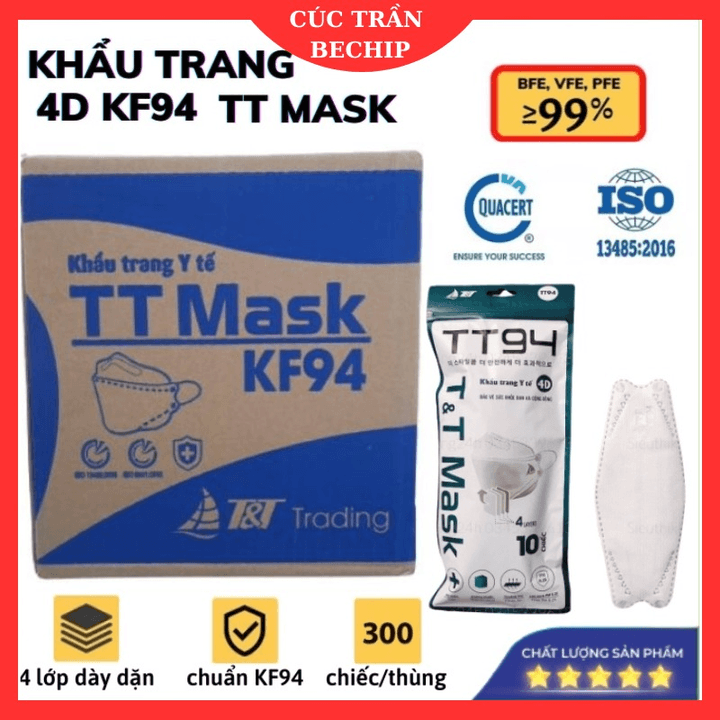 Combo 100 Cái Khẩu Trang Kf94 Màu Trắng Ttmask Dày Đẹp Ctb509 - Bechip