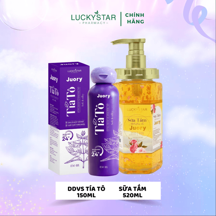 [combo Chăm Sóc Da] Sữa Tắm Cánh Hoa 520ml & Dung Dịch Vệ Sinh Tía Tô 150ml - Lucky Star