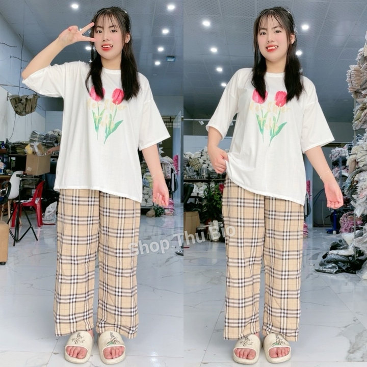 Alternative view of Sét Nộ Quần Kẻ Caro Vàng Bbr = Mix Áo Phông Form Rộng Unisex