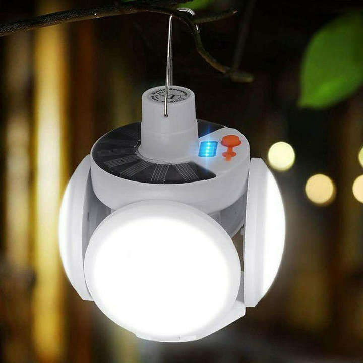 Bóng Đèn Tích Điện Cụp Xòe 4 Cánh 5 Bóng Có Tấm Pin Năng Lượng Mặt Trời