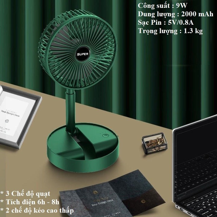 Quạt Tích Điện Mini Gập Gọn Để Bàn