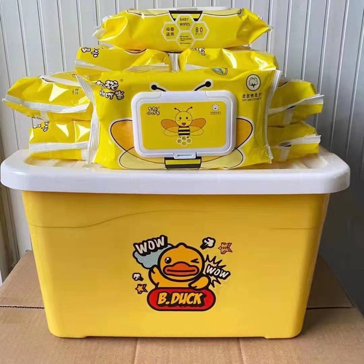 Khăn Ướt Vịt Vàng/gấu Dâu/ong Vàng Kèm Thùng Nhựa 10 Gói - Gdn