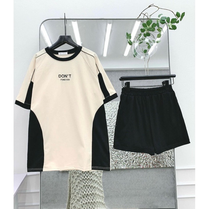 Sét Bộ Quần Đùi Su Trơn + Mix Áo Phông Chữ Don't