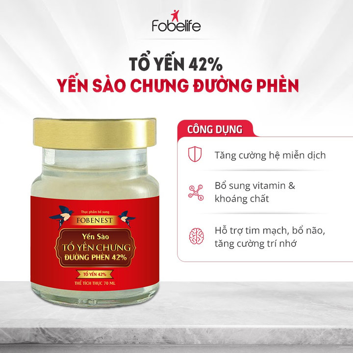 Yến Sào Fobenest Đường Phèn 70ml 42% Sợi Tổ Yến - Fobelife