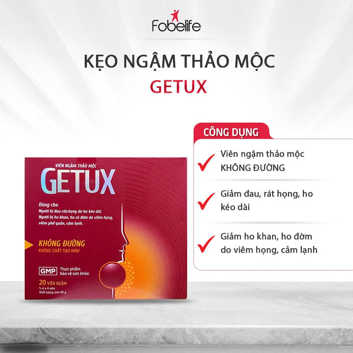 Viên Ngậm Thảo Mộc Bạc Hà Getux The Mát Giảm Đau Họng - Genat