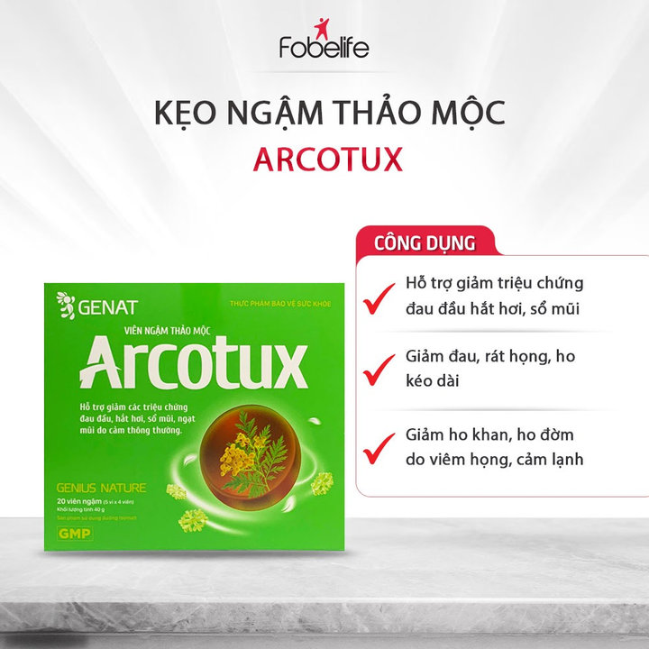 Viên Ngậm Thảo Mộc Bạc Hà Arcotux The Mát Giảm Ho, Giảm Triệu Chứng Cảm Lạnh - Genat