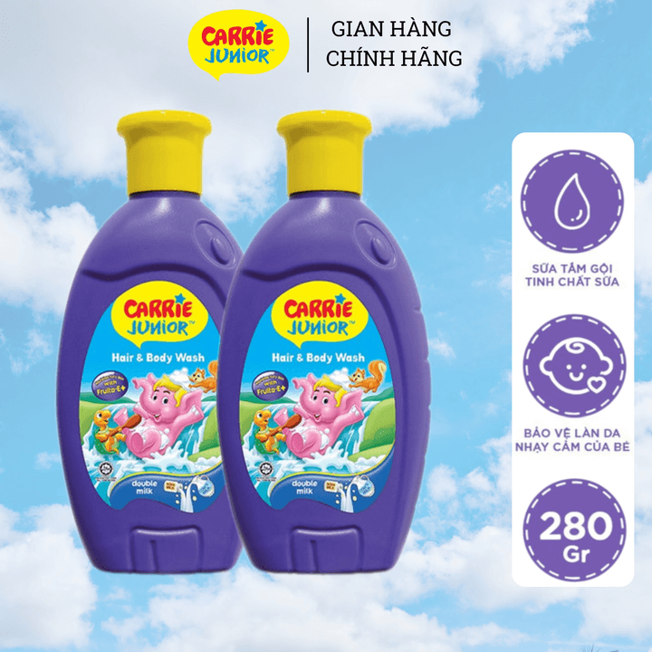 Combo 2 Sữa Tắm Gội Cho Bé Carrie Junior Chiết Xuất Trái Cây Thiên Nhiên Tính Chất Sữa 280g