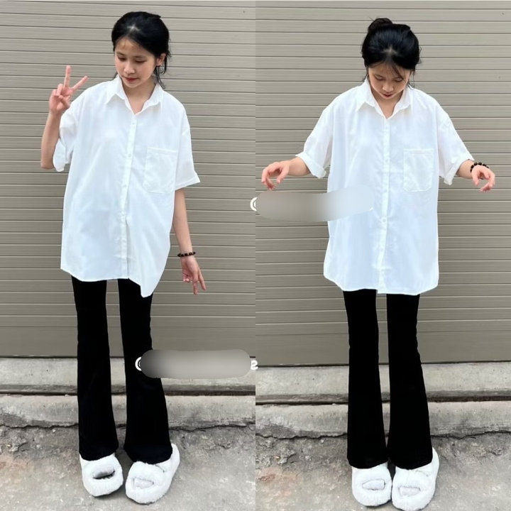 Alternative view of Sét Quần Ống Loe Umi Đen + Mix Áo Sơ Mi Trắng Cọc Tay