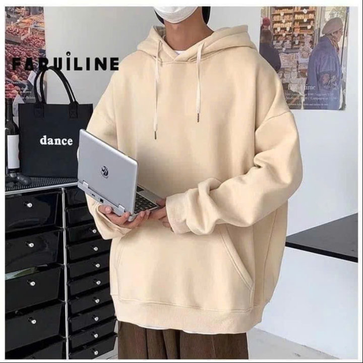 Alternative view of Áo Hoodie Trơn Mũ 2 Lớp Màu Be