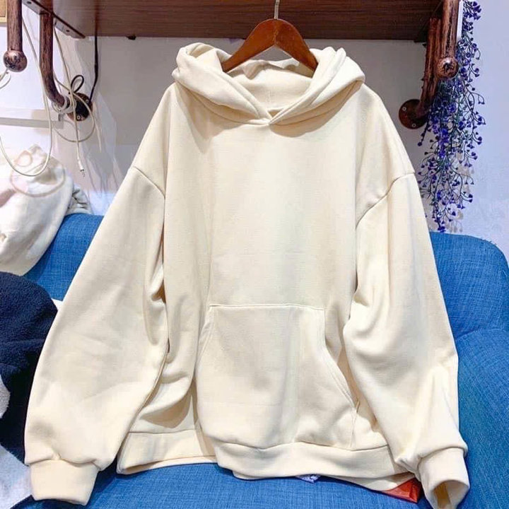 Áo Hoodie Trơn Mũ 2 Lớp Màu Be