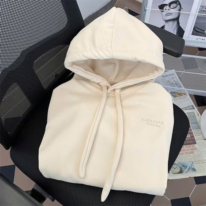 Alternative view of Áo Hoodie Trơn Dây To Form Rộng Unisex Mũ 2 Lớp
