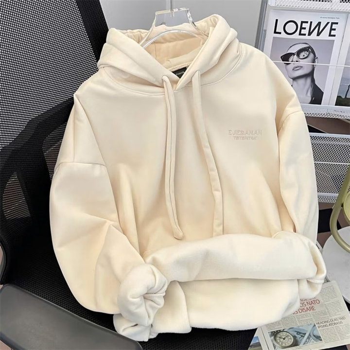 Áo Hoodie Trơn Dây To Form Rộng Unisex Mũ 2 Lớp