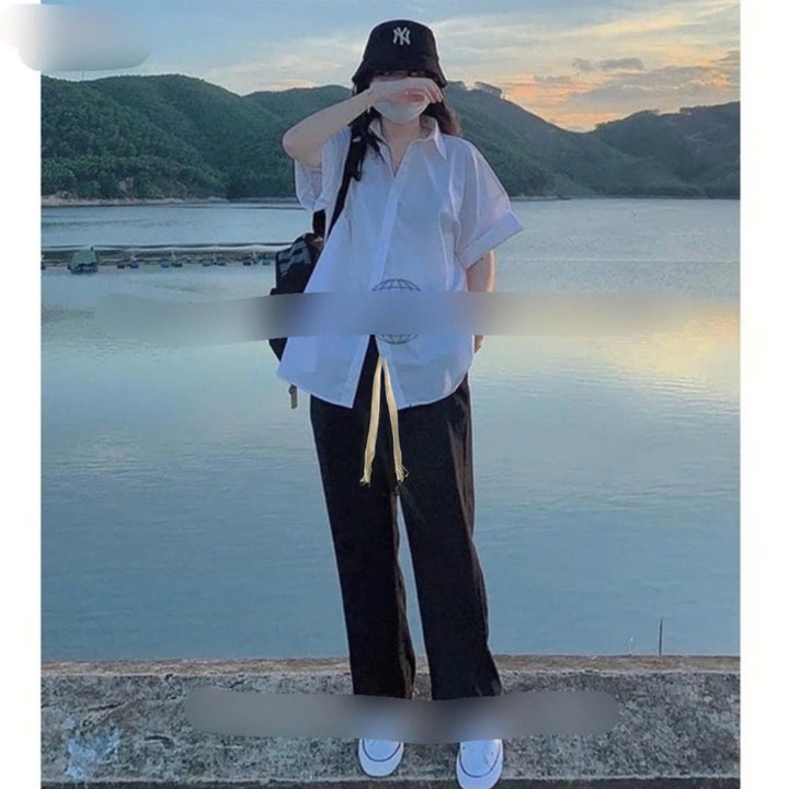 Alternative view of Tổng Hợp Các Sét Quần Ống Rộng Cạp Chun + Mix Áo Sơ Mi Trắng Cộc Tay Form Rộng