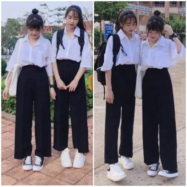 Tổng Hợp Các Sét Quần Ống Rộng Cạp Chun + Mix Áo Sơ Mi Trắng Cộc Tay Form Rộng
