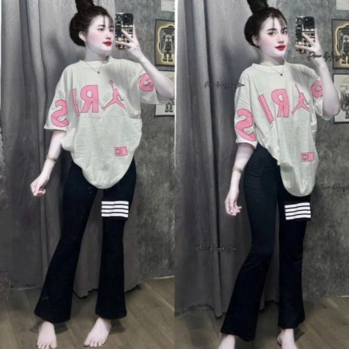 Alternative view of Tổng Hợp Các Sét Quần Ống Loe Kẻ 4 Vạch + Mix Áo Phông Form Rộng