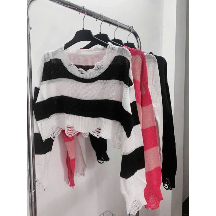 Alternative view of [ Rẻ Vô Địch ] Áo Len Rách Dáng Ngắn Croptop Hàng Quảng Châu Bao Đẹp