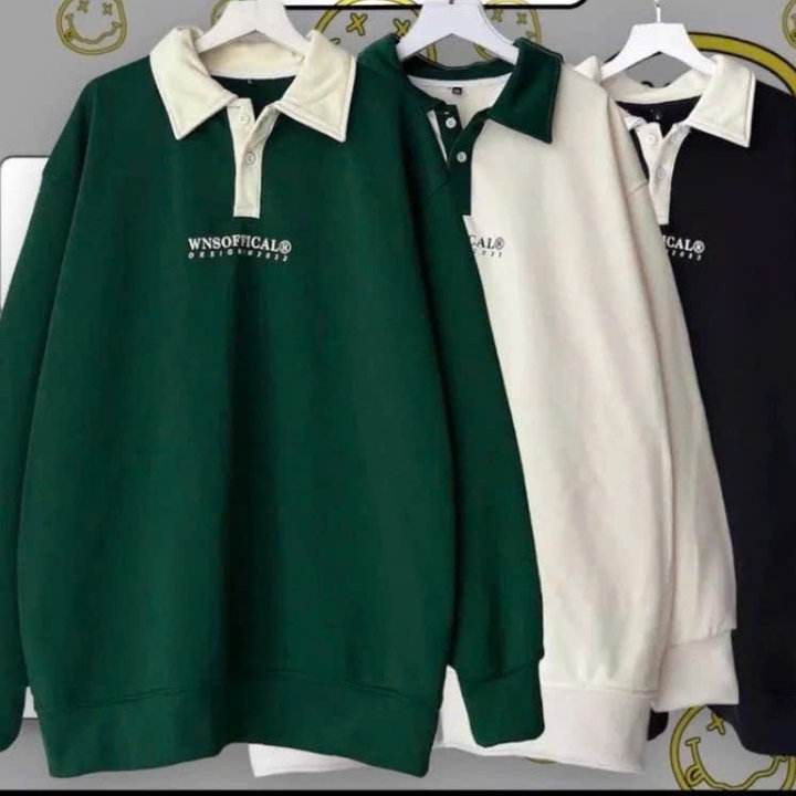 Alternative view of Xả Áo Mùa Đông Sweater Nỉ Polo Cổ Bẻ Dài Tay-chữ Wnsofficial