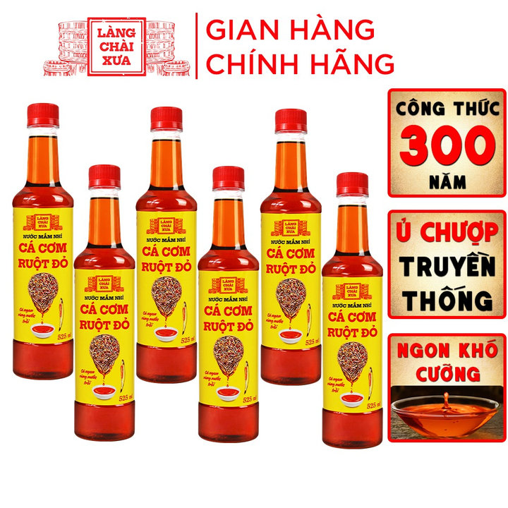 [thùng 6 Chai] Nước Mắm Nhỉ Cá Cơm Ruột Đỏ 525ml - Làng Chài Xưa