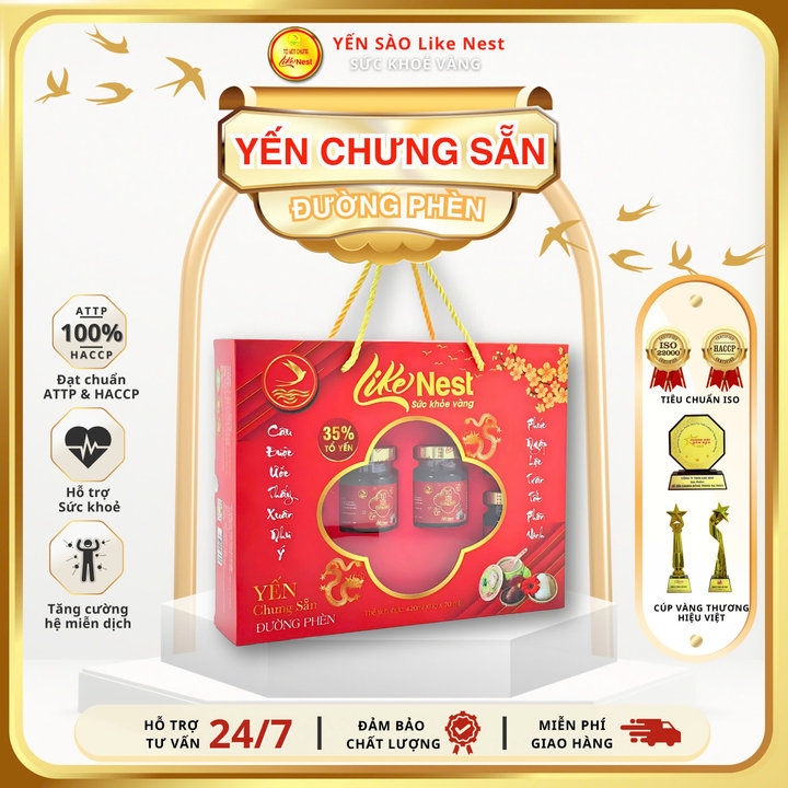 Giỏ Quà Tặng Cao Cấp 6 Hủ Yến Chưng Đường Phèn Like Nest 35% Tổ Yến - Like Beauty