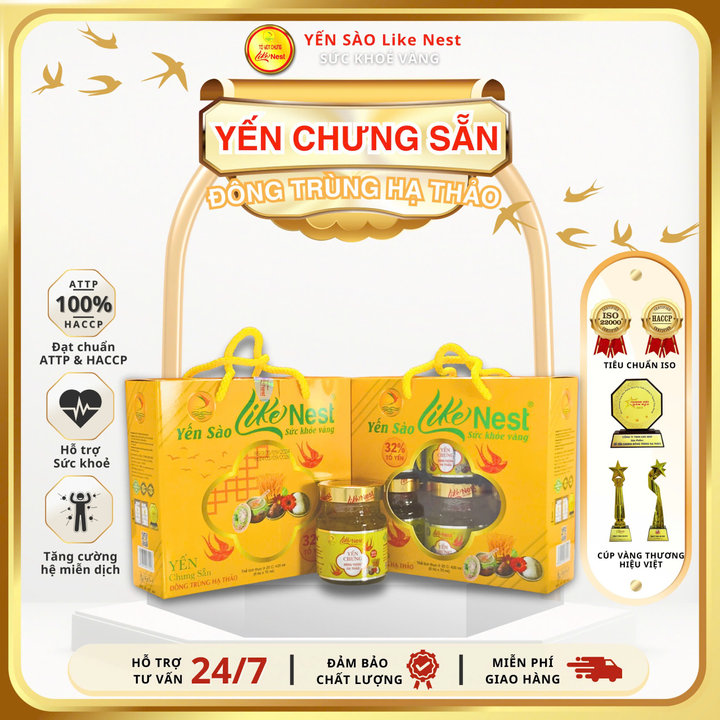 Giỏ Mini 6 Hủ Yến Chưng Đông Trùng Hạ Thảo Like Nest 32% Tổ Yến - Like Beauty