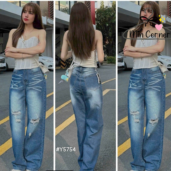 Baggy Jean Ống Suông Lưng Cao Mq197 - Min Corner