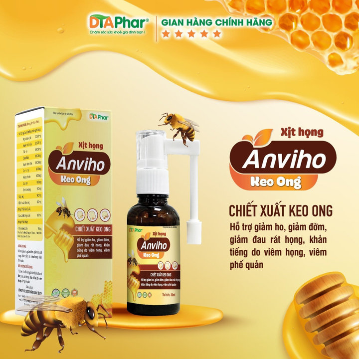 Alternative view of Xịt Họng Anviho Keo Ong Hỗ Trợ Giảm Ho Giảm Đờm Đau Rát Họng Khản Tiếng Do Ho Viêm Họng Viêm Phế Quản Chai 30ml