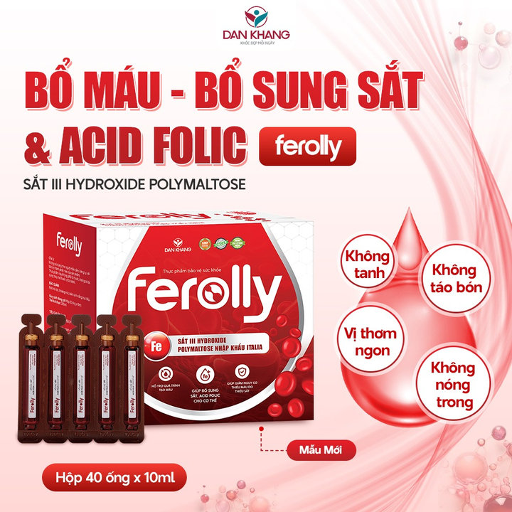 Alternative view of (mẫu Mới 40 Ống) Ống Uống Ferolly Dân Khang Bổ Sung Sắt Cải Thiện Tình Trạng Thiếu Máu Do Thiếu Sắt - Dân Khang