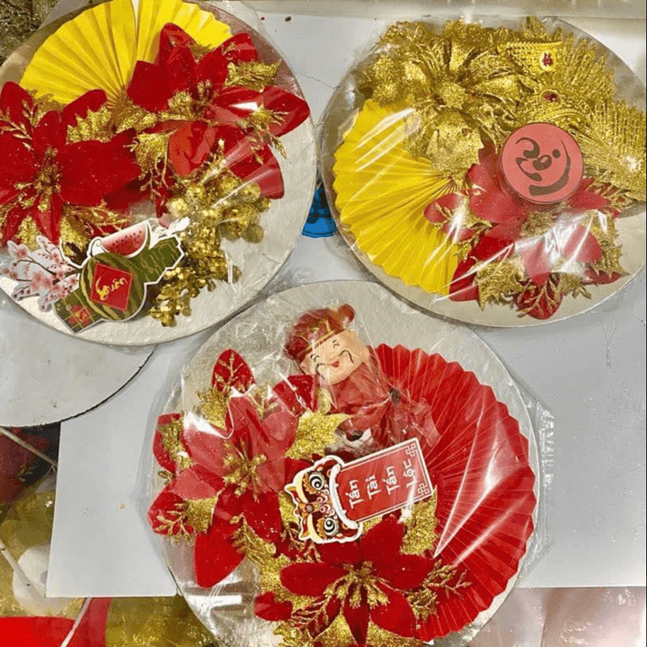 Set Hoa Trang Trí Tháp Bánh Kẹo Tết Nhiều Chi Tiết, Siêu Đẹp Ctb618 - Bechip