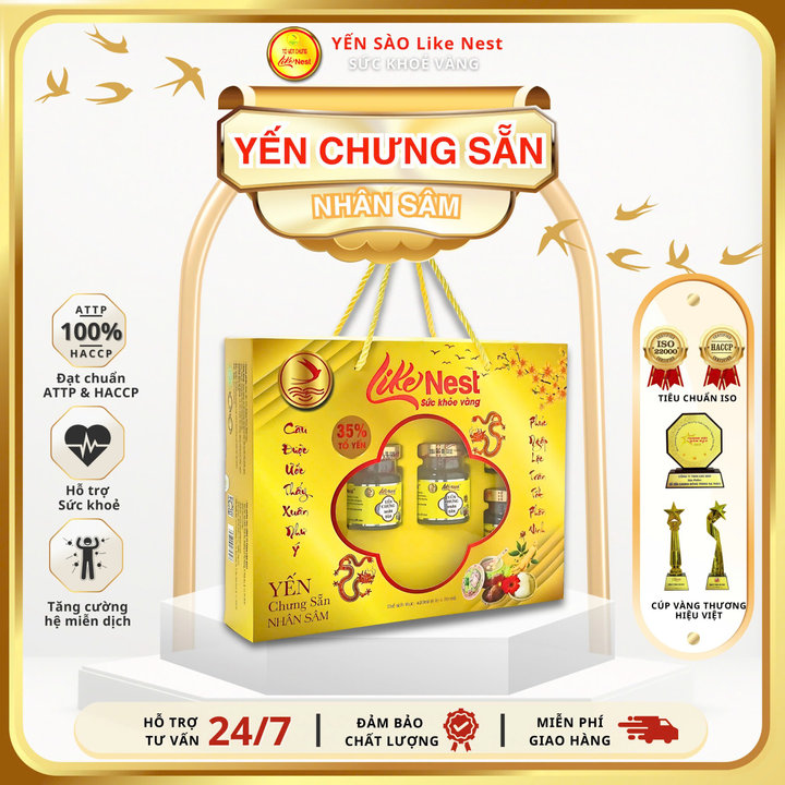 [giỏ Quà 6 Hủ Tặng 1 Hủ Yến Lẻ] Yến Chưng Nhân Sâm 35% Yến Like Nest - Like Beauty