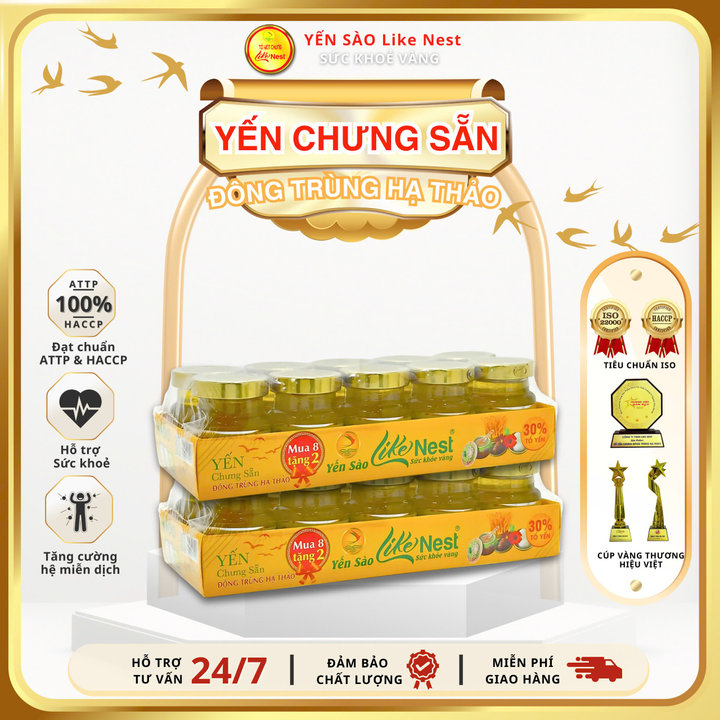 [khay 10 Hủ Yến ] Yến Chưng Đông Trùng Hạ Thảo Like Nest 30% Tổ Yến - Like Beauty