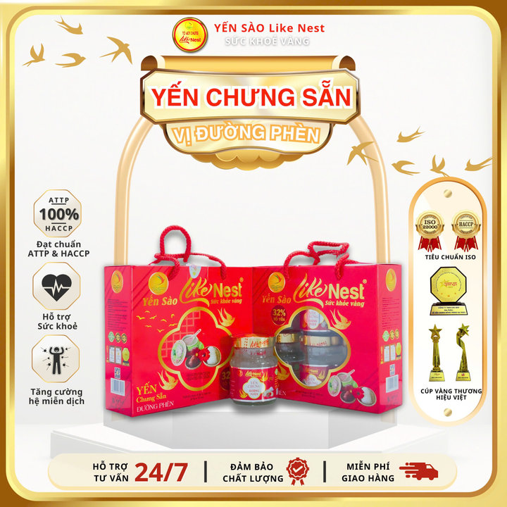 [lốc Mini 6 Hũ 70ml] Yến Chưng Đường Phèn Like Nest 32% Tổ Yến - Like Beauty