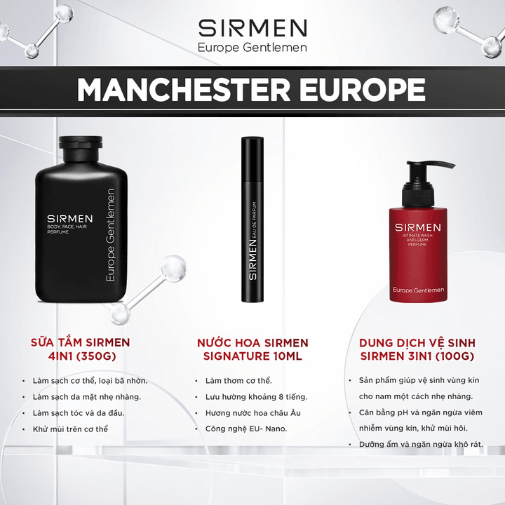 Alternative view of Giftbox Combo Manchester Europe Gồm Sữa Tắm 350g, Nước Hoa Nam 10ml Và Dung Dịch Vệ Sinh Nam 100g - Sirmen