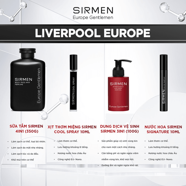 Alternative view of Giftbox Combo Liverpool Europe Gồm Sữa Tắm 350g, Nước Hoa 10ml, Xịt Thơm Miệng 10ml Và Dung Dịch Vệ Sinh Nam 100g - Sirmen