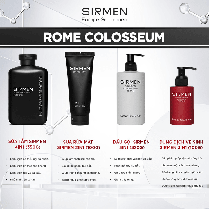 Alternative view of Giftbox Combo 4 Rome Colosseum Sửa Tắm Nam 4 In 1, Dầu Gội Nam 3 In 1, Dung Dịch Vệ Sinh 3 In 1 Và Sửa Rửa Mặt Nam 2 In 1 - Sirmen