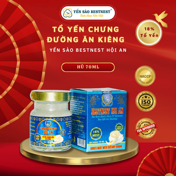Yến Sào Bestnest Hội An - Hũ Yến Chưng Sẵn Đường Ăn Kiêng 18% - Hũ 70ml