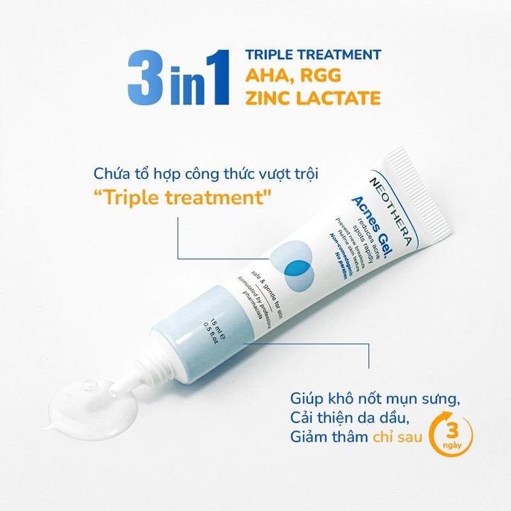 Alternative view of Gel Giảm Mụn, Thâm Sẹo Mụn & Cải Thiện Da Dầu, Mụn Neothera Acnes Gel 15ml (tuýp)