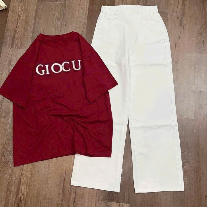 Alternative view of Tổng Hợp Các Sét Quần Ống Rộng + Mix Áo Phông Form Rộng Chữ- Giccu Đỏ
