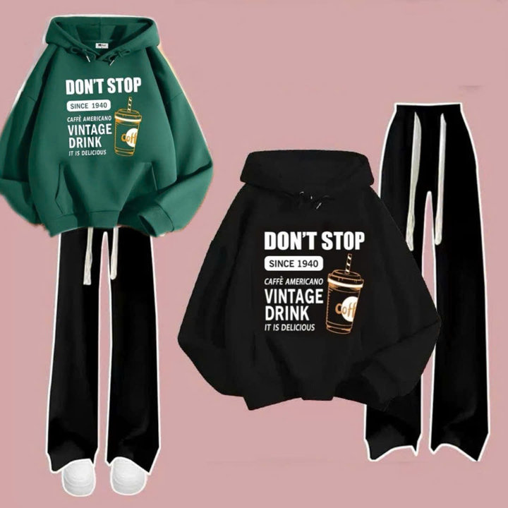 Alternative view of Sét Bộ Mùa Đông Quần Ống Rộng Dây To Đen+ Áo Hoodie Mũ 2 Lớp Form Rộng