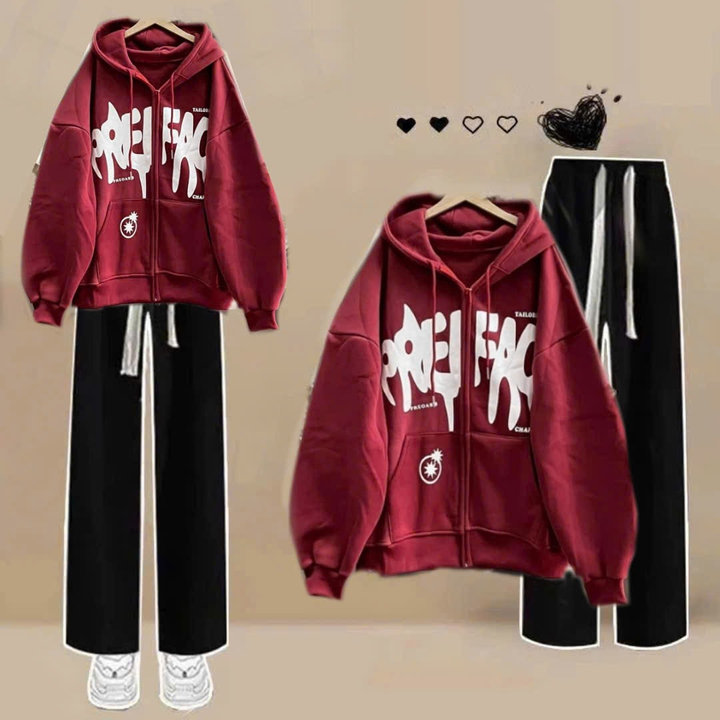 Sét Bộ Quần Rộng Dây To Đen+ Mix Áo Khoác Nỉ Ngôi Sao Mũ 2 Lớp